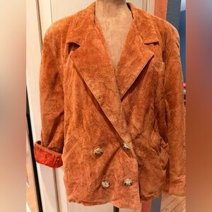VTG Evan Picone Rust Double-Breasted Suede Distressed Faded Blazer Indie Cabin